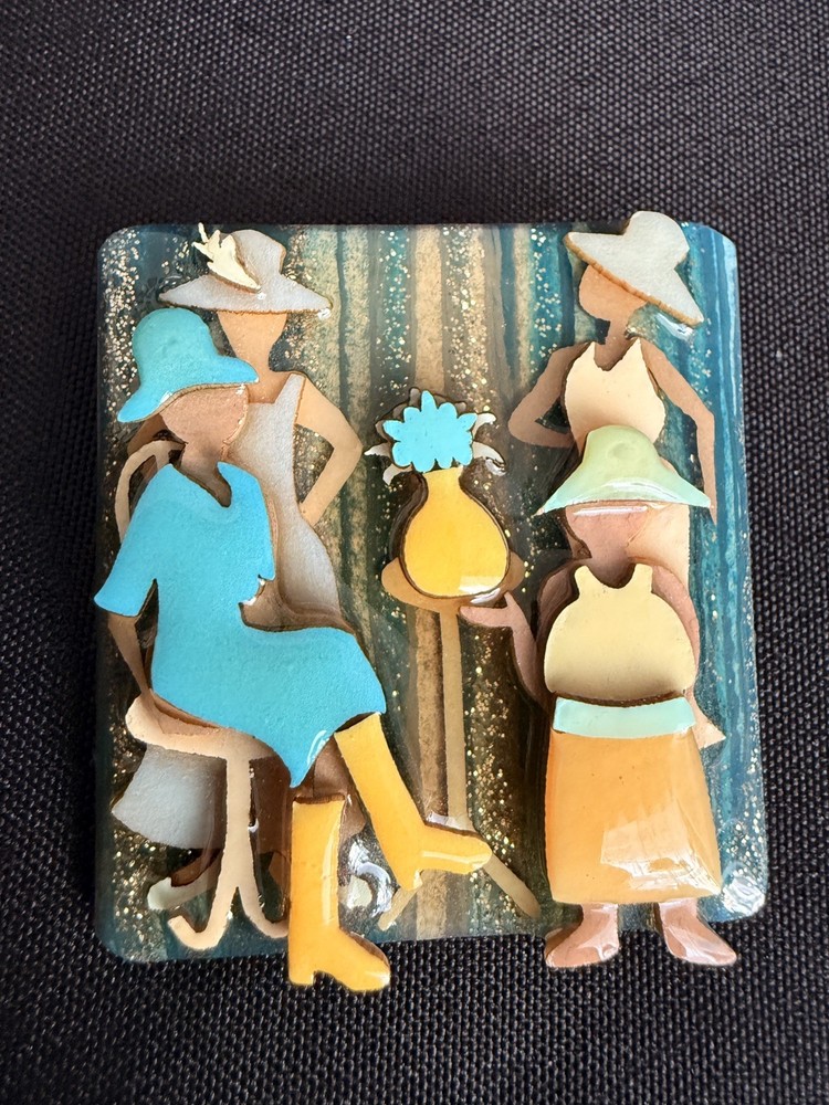 Woman Pins By Lucinda Brooch Four Ladies Women Friends Sisters Wearing Hats