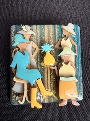 Woman Pins By Lucinda Brooch Four Ladies Women Friends Sisters Wearing Hats