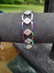Handmade rainbow hematite and metal beaded bracelet magnetic clasp