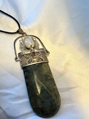 Amulet Pillbox Southwestern Labradorite Pendant Necklace With Garnet And Moonsto