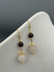 14k Gold Plated, Rose Quartz And Red Garnet Dangle Earrings