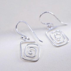 Vintage Sterling silver handmade earrings, modern 925 swirly dangles