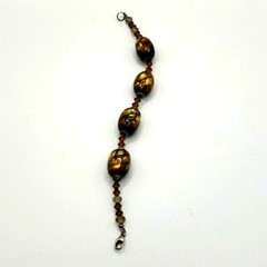 Murano Style Art Glass Bracelet Black Brown Gold Sparkle Accents Beads