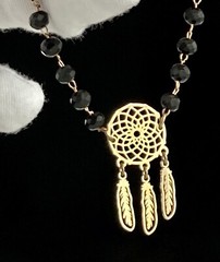 Designer Blueberry Gold Filled Onyx Gemstone Dream Catcher Bracelet 7in Ladies