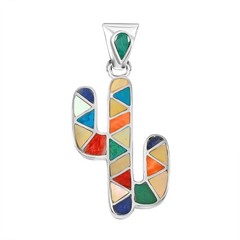 Peruvian Artistry Multi Gemstone 1.10ctw Cactus Pendant W/O Chain 925 Sterling