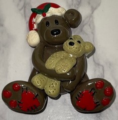 Clay Handcrafted Christmas Teddy Bear Brooch Pin YV-86
