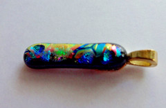 COLORFUL FUSED DICHROIC GLASS PENDANT 1.25 x .25 in PINK BLUE GREEN PURPLE GOLD