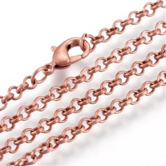 Antique Copper 18″ 45cm Long Round 3mm Rolo Link Chain Necklace