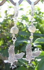 Handmade Labradorite Gemstone Earrings with Sterling Silver Eagle Charms