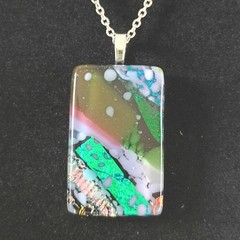 Large Hand Crafted Dichroic Fused Glass Pendant Necklace W/ Chain #1998