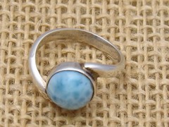 Lovely Round Dominican Republic Larimar Sterling Silver Ring Size 6.25 4 grams