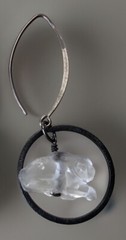 Artisan Bunny Carved Crystal Sterling Silver Dangle Earrings 2 1/4” L
