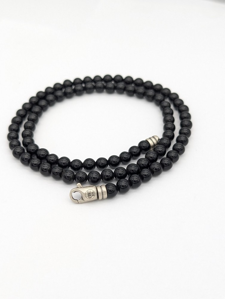 22” Handmade 925 Sterling Silver Black Onyx Bead Necklace