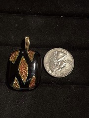 Handmade Dichroic Glass Pendant Black Copper Brown Glitter Shiny Abstract