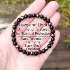 Natural Black Tourmaline Hematite Onyx Beads Healing Triple Protection Bracelet