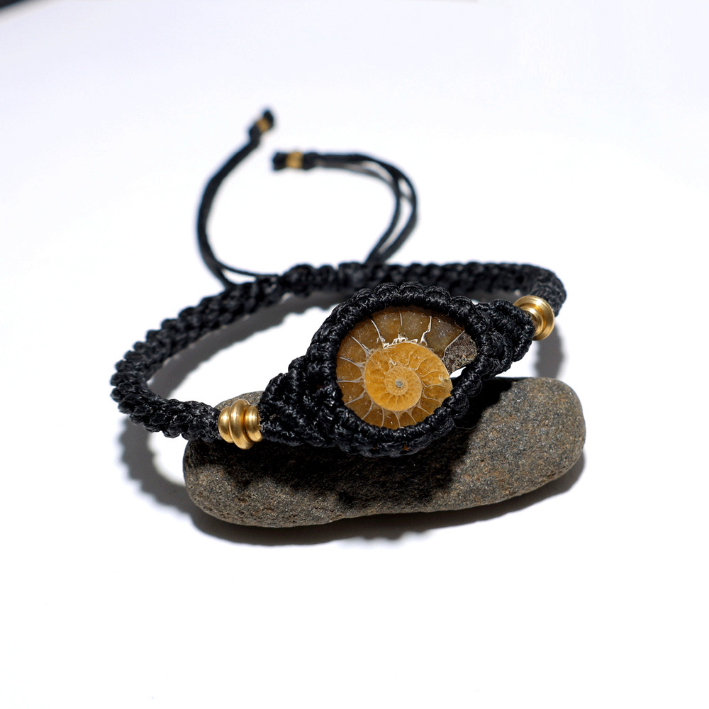 Prehistoric Echo • Ancient Ammonite Fossil Macramé Bracelet • Handmade Wristband