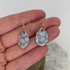 Artisan Ceramic Blue Gold Glaze Drop Earrings Handmade Art Pottery Cloud Pastel