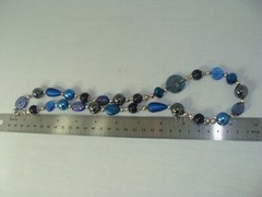 Handmade Necklace Dark Blue Glass Beads Silver Beadcaps 23 Inch Women’s Jewelry