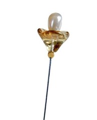 2 1/4″ Hat-Stick-Lapel Pin White Pearl Drop Focal Bead Gold-tone Findings AD51