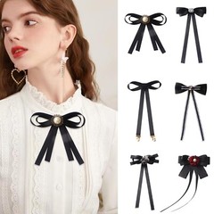 Black Bow Brooches Pin for Woman Girls Pre-Tied Collar Neck Clips Bow Tie 6ʌ
