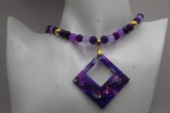 50 Shades Of Purple Resin Pendant On A Matching Beaded Chain