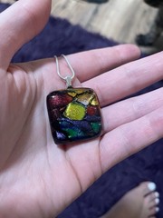 Multicolor Dichroic Glass Necklace with 16 Or 18 Inch Sterling Silver Necklace