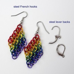 Rainbow gay pride earrings, handmade chainmail Euro 4 in 1 weave, LGBTQ jewelry