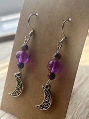 Handmade Moon Purple Bead Earring Sterling Silver Plated & Hypoallergenic Hooks