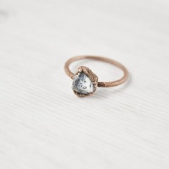 Size 7 Dendritic Opal Ring, Antique Copper, Raw Natural Stone, Boho Jewelry