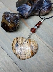 Picture Jasper Heart Necklace With Hessonite Garnet Earthy Warm Browns