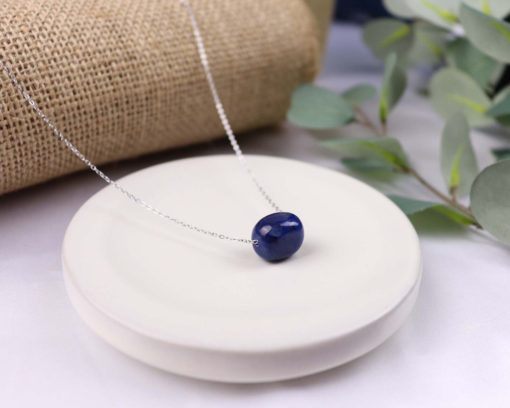 Natural blue floating lapis lazuli gemstone pendant necklace, single lapis stone