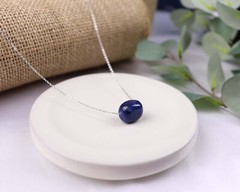 Natural blue floating lapis lazuli gemstone pendant necklace, single lapis stone
