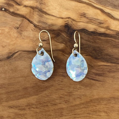 Artisan Ceramic Blue Gold Glaze Drop Earrings Handmade Art Pottery Cloud Pastel
