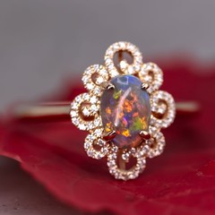 Beauty of Swirls- Australian Black Opal Diamond Engagement Wedding Ring 18K Gold