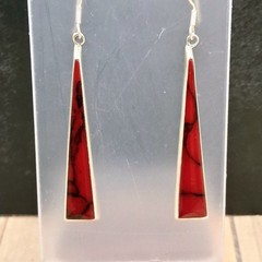 Sterling Silver Red Dyed Howlite Inlay Dangle Earrings Southwestern Signed MEX