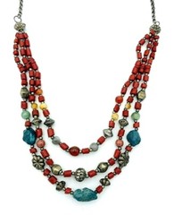 Vintage Dyed Howlite Agate Rhodonite Coral Tube Bead Graduated Strand Necklace
