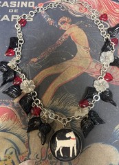 Hotcakes Design Silver Black White Red Resin Dog Necklace Flowers Hearts Kitsch