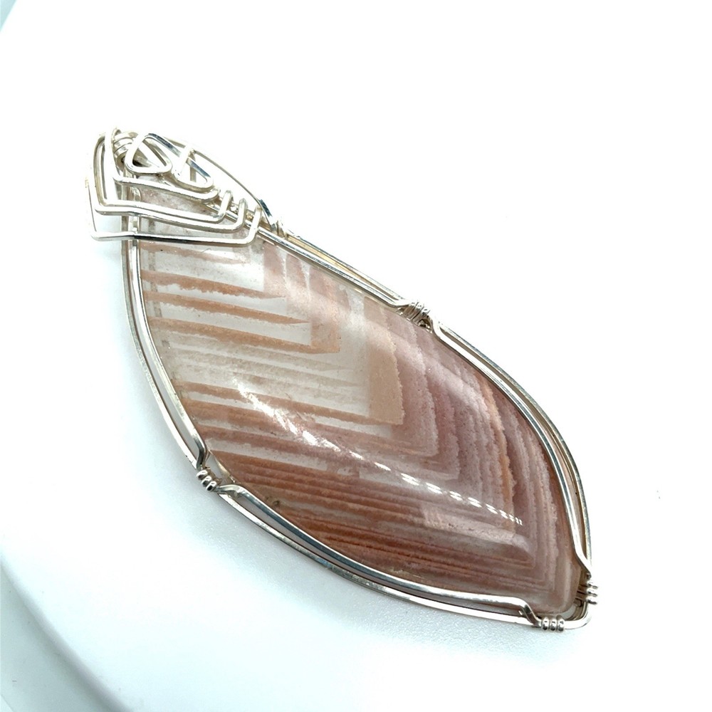 Sterling Silver Chevron Phantom Quartz Wire Wrapped Freeform Pendant Jim Fowler