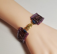 Handcrafted United States Purple Art Glass Wide Bead Filigree Clasp 7″ Bracelet