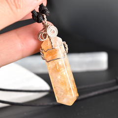 Citrine Natural Pointed Stone Sterling Pendant Necklace. For «Joy & Success»