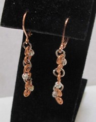 Artisan Copper Swirls Silver Tone Beads Lever Back Dangle Earrings 1-3/4”