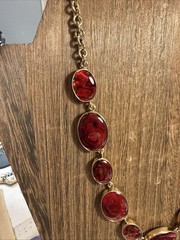 Charles Albert abalone Necklace Alchemia Red Gold Tone iridescent Signed 19”