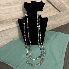 Handmade, extra-long necklace made from multicolor recycled paper beads 66” Inch