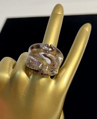 Art Glass Statement Ring Purple/White/Gold/Swirl Handcrafted Choose Size