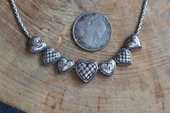 Brighton~Silver Multi HEARTS Slider Necklace 17-19″