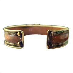 Rare Artisan Vintage Bracelet Copper Yin Yang Stone Open Cuff Handmade Spiritual
