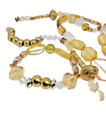 Necklace handmade, beaded jewelry set & bracelet, brown/gold, different material