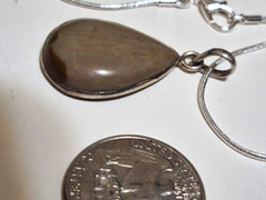 925 Sterling Silver Natural Stone Teardrop Pendant Necklace Gray Brown