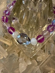 STACKABLE ENERGY BRACELET by Connie MOP HEART IRIDESCENT faceted CRYSTAL PURPLE