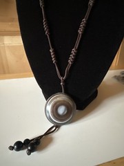 Natural Brown Agate Polished Layer Stone Pendant Brown Woven Rope Necklace BOHO